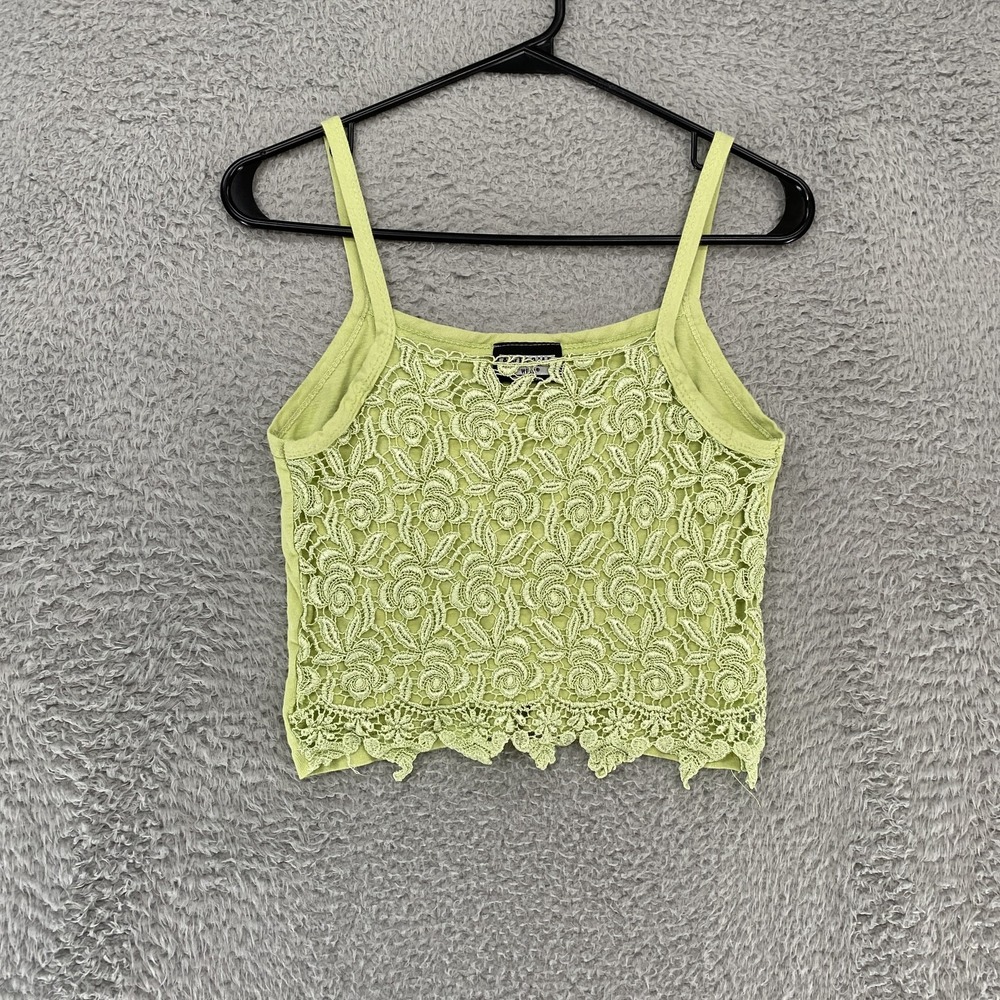 Awesome Crop Tank Top Womens Small Green Lace Crochet Floral Y2K Festival Boho